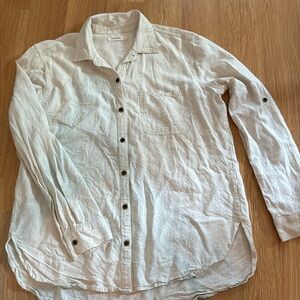 Sneak Peek White Linen Blend Roll Tab Sleeves Shirt Medium